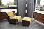 Nieuwstaat Leolux design fauteuil & hocker, Ophalen of Verzenden, Zo goed als nieuw, 75 tot 100 cm, Stof