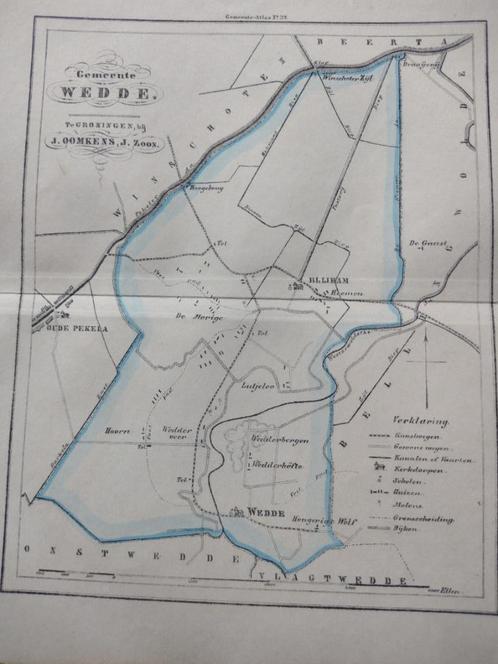 39 Wedde Blijham Winschoterzijl Oude Pekela Litho Fehse 1862, Antiek en Kunst, Kunst | Litho's en Zeefdrukken, Ophalen of Verzenden