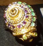 14K Goud Verguld Slak Ring Natural Smaragd Granaat Peridot, Nieuw, Ophalen of Verzenden, Dame of Heer, Met edelsteen
