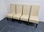 4 eetkamerstoelen in beige leer, Huis en Inrichting, Stoelen, Ophalen, Gebruikt, Overige kleuren, Hout