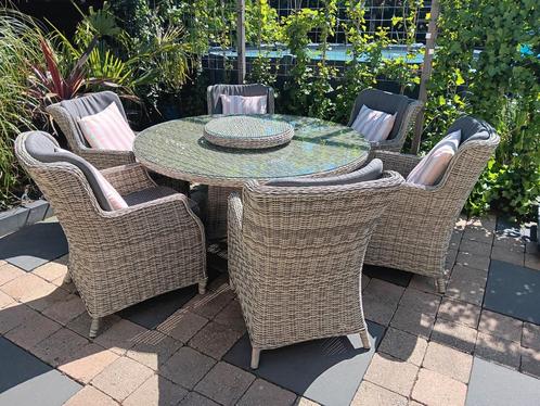 6 persoons luxe ronde tuinset / diningset met lazy susan, Tuin en Terras, Tuinsets en Loungesets, Zo goed als nieuw, Tuinset, Wicker