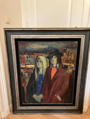 Groot schilderij in lijst gesign. L. Sebregts beschikbaar voor biedingen