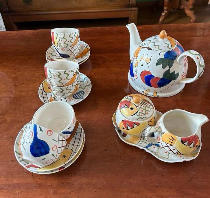 prachtig kleurrijk theeset, Antiek en Kunst, Antiek | Servies compleet, Ophalen