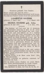 Lambertus Hassink 1869 Oldenzaal + 1925 Oldenzaal, 65 jr, Verzamelen, Bidprentjes en Rouwkaarten, Verzenden