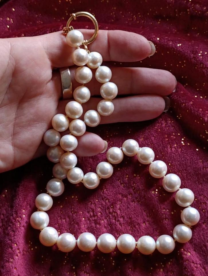 Vintage echte zuid zee parel collier met flink gouden slot, Sieraden, Tassen en Uiterlijk, Antieke sieraden, Ketting, Goud, Ophalen of Verzenden