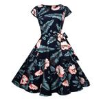 Blauwe vintage bloemen jurk rockabilly dames vrouwen, Verzenden, Nieuw, Blauw, Knielengte