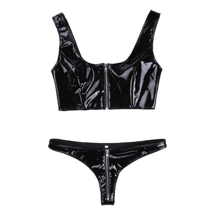 Zwarte wetlook bh en slip setje dames leren sexy pvc string, Kleding | Dames, Ondergoed en Lingerie, Setje, Zwart, Verzenden