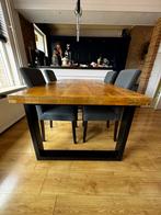 Mangohouten eettafel met stalen poten (Leen Bakker, Trevor), Huis en Inrichting, Tafels | Eettafels, 200 cm of meer, Zo goed als nieuw