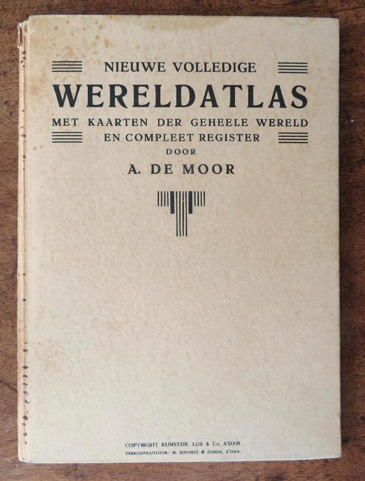 A de Moor Nieuwe Volledige Wereldatlas 1e druk 1930 ( Atlas, Boeken, Atlassen en Landkaarten, Zo goed als nieuw, Overige atlassen