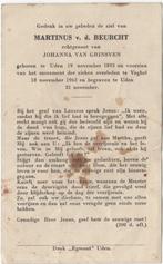 Martinus v.d. Beurcht 1893 Uden + 1962 Volkel, bijna 69 jr, Verzamelen, Verzenden, Bidprentje
