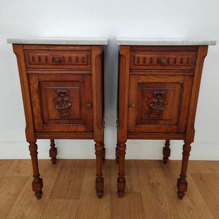 Vintage Antieke nachtkastjes bijzetkastjes met marmer blad, Huis en Inrichting, Slaapkamer | Nachtkastjes, Gebruikt, Ophalen of Verzenden