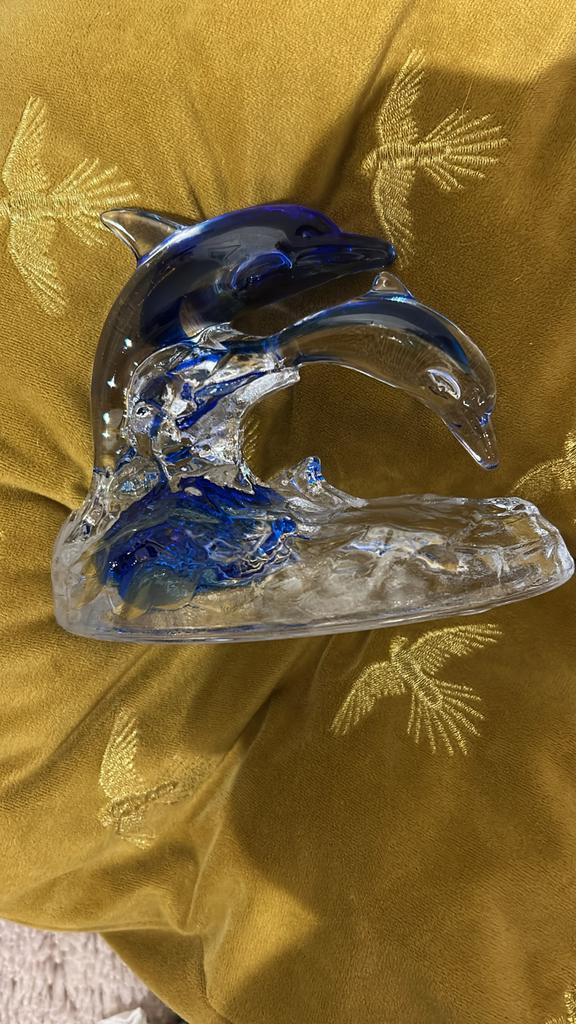 Glazen Dolfijnen Beeld, Antiek en Kunst, Antiek | Glas en Kristal, Ophalen of Verzenden