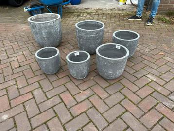 Set met 6 tuinpotten - kleur: washed grey beschikbaar voor biedingen