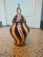 Toffe vintage vaas H. Bequet - retro strepen - dekselvaas, Ophalen of Verzenden