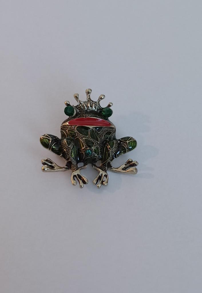 Kikker met kroontje broche, Sieraden, Tassen en Uiterlijk, Broches, Nieuw, Overige materialen, Overige kleuren, 4 tot 7 cm, Ophalen of Verzenden