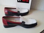 René by ARA–Wit Blauw donkerrood leren mocassin 39-5,5 G NW, Overige kleuren, Rene by Ara, Instappers, Nieuw