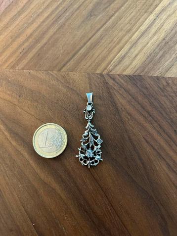 Antieke zilveren hanger bloem diamantjes vintage beschikbaar voor biedingen