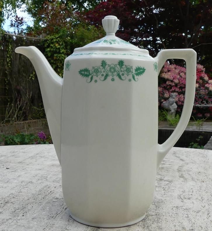 Mosa Hoge Koffie / Thee pot met Abstract Groen Motief, Antiek en Kunst, Antiek | Servies los, Ophalen of Verzenden