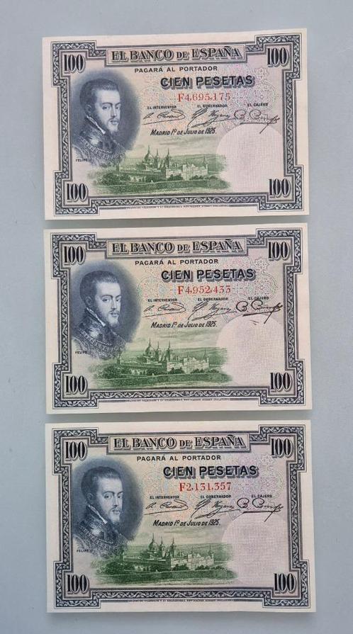 Bankbiljet - Spanje 1925 - 3x 100 pesetas - bijna UNC, Postzegels en Munten, Bankbiljetten | Europa | Niet-Eurobiljetten, Setje