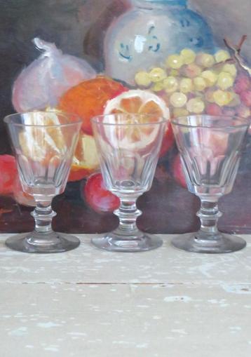 Set van 3 antieke Franse bistro-/ liqueurglazen beschikbaar voor biedingen