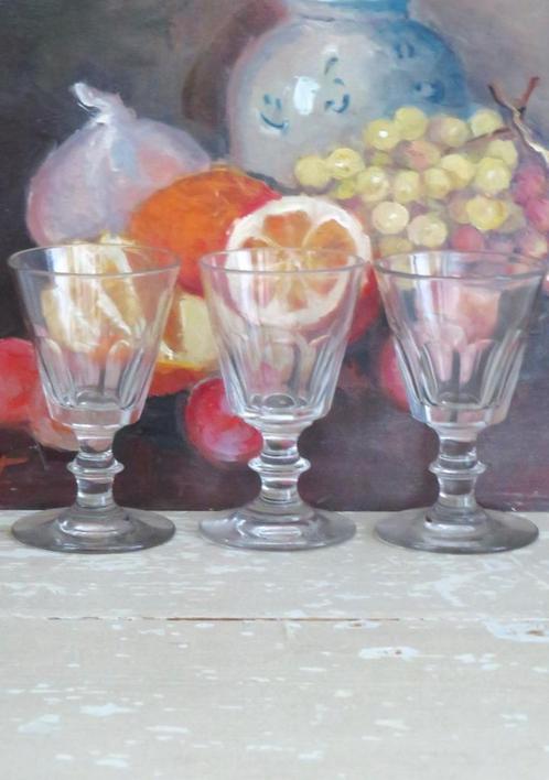 Set van 3 antieke Franse bistro-/ liqueurglazen, Antiek en Kunst, Curiosa en Brocante, Ophalen of Verzenden