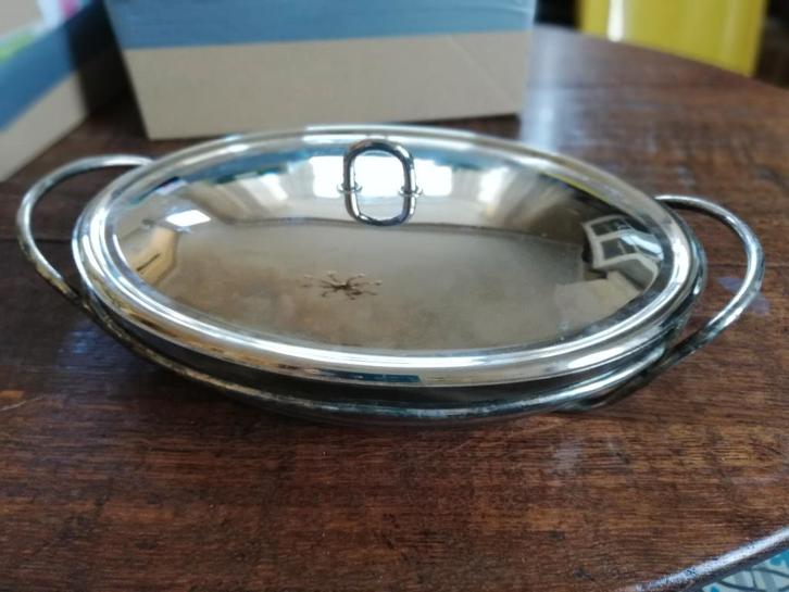 Grote ovale ovenschaal met verzilverde houder en deksel, Huis en Inrichting, Keuken | Keukenbenodigdheden, Ophalen of Verzenden
