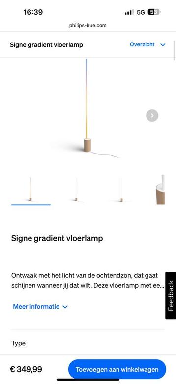 Philips Hue White and ColorSigne Gradient Vloerlamp beschikbaar voor biedingen