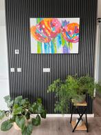 Kleurrijk bloemen schilderij met baklijst, Huis en Inrichting, Overige soorten, Minder dan 100 cm, Bloeiende kamerplant, Halfschaduw