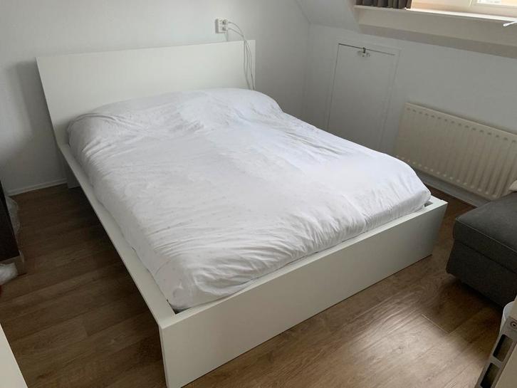 Ikea Malm tweepersoonsbed 160x200, Huis en Inrichting, Slaapkamer | Bedden, Tweepersoons, 160 cm, 200 cm, Hout, Wit, Ophalen