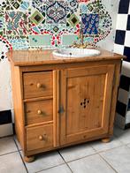 Antiek houten wastafelmeubel met wasbak en messing kraan, Ophalen, Gebruikt, Wastafel