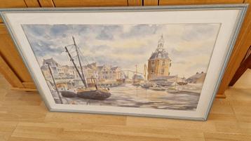 groot schilderij aquarel gesigneerd beschikbaar voor biedingen