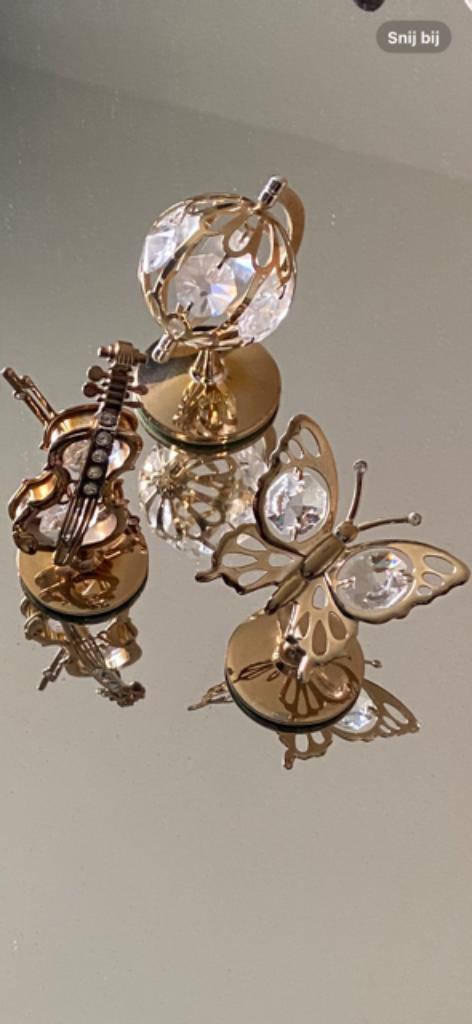 Swarovski kristal verguld piano viool vlinder wereldbol, Antiek en Kunst, Antiek | Glas en Kristal, Ophalen of Verzenden