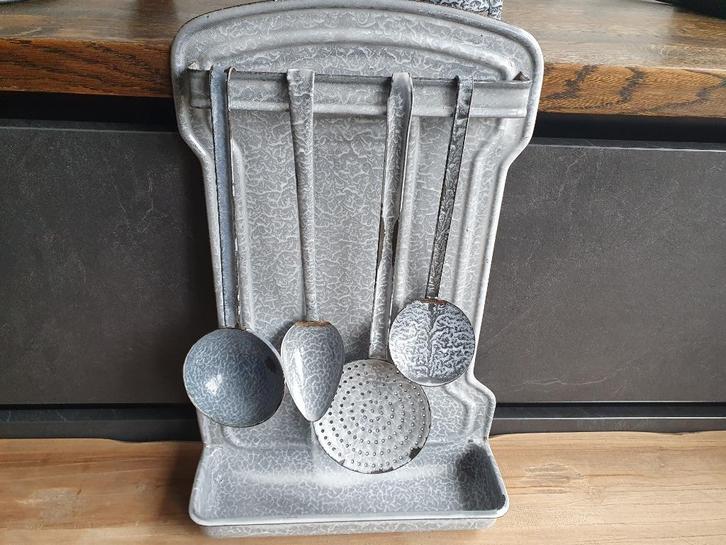 Emaille lepelrek grijs gewolkt, Antiek en Kunst, Antiek | Emaille, Ophalen of Verzenden