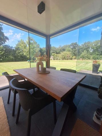 Eettafel tuintafel eiken boomstamblad massief eiken beschikbaar voor biedingen
