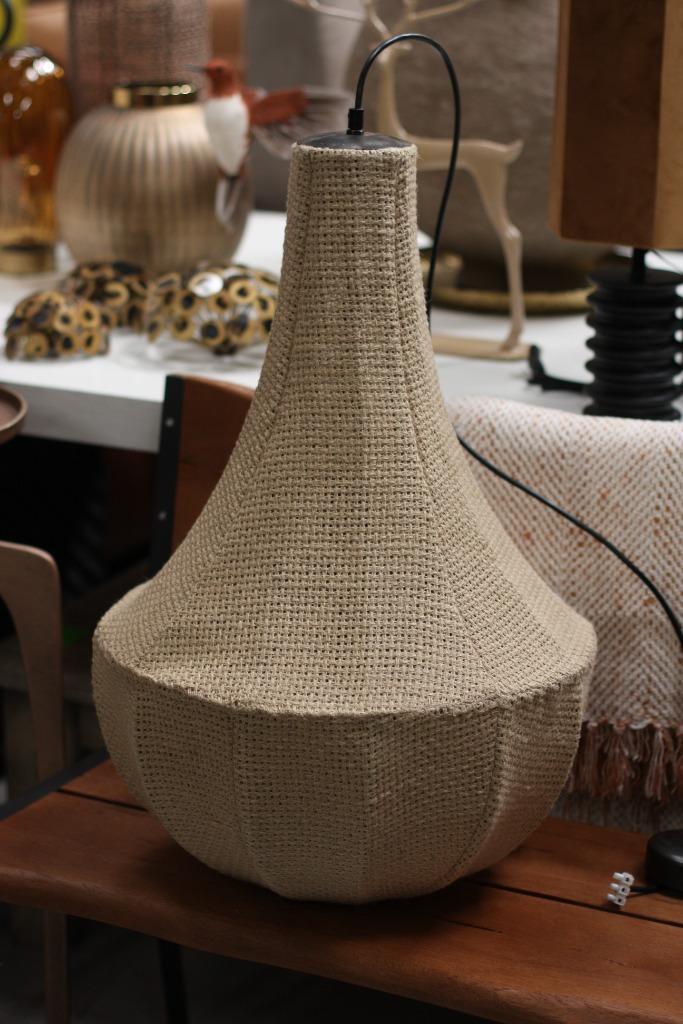 Prachtige hanglamp stof / jute naturel Ø45 x 70 cm, Huis en Inrichting, Lampen | Hanglampen, Zo goed als nieuw, 50 tot 75 cm, Stof
