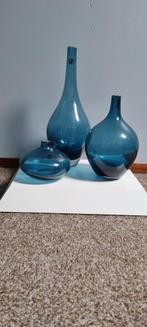 setje blauwe vazen, Blauw, Ophalen of Verzenden, Minder dan 50 cm, Glas
