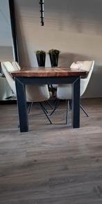 Robuuste boomstam eettafel 160 x 93, stalen poten, Huis en Inrichting, Tafels | Eettafels, Ophalen, 50 tot 100 cm, Zo goed als nieuw