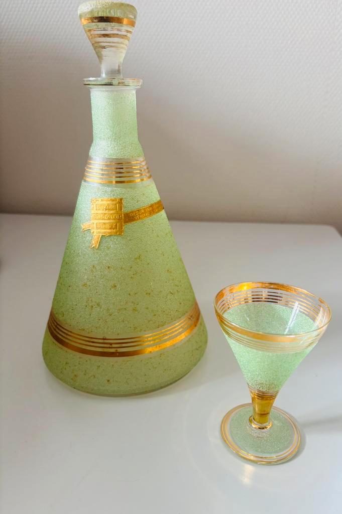 Art deco Likeur karaf  met glas cristalor depose, Antiek en Kunst, Antiek | Glas en Kristal, Ophalen of Verzenden