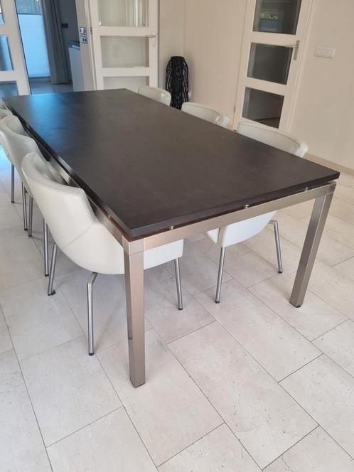 Eettafel zware onderstel met houten stevig blad., Huis en Inrichting, Tafels | Eettafels, Zo goed als nieuw, 100 tot 150 cm, 200 cm of meer