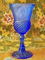 Mooie vintage bokaal uit Amerika van blauw glas 20,5 cm., Antiek en Kunst, Ophalen of Verzenden