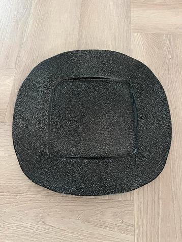 12x Vierkante Decoratie Borden Zwart Glitter - Nieuw beschikbaar voor biedingen