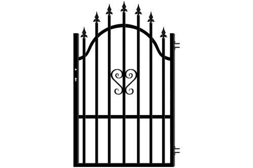 Klassieke zwarte looppoort met hartvormig ornament 90x150, Tuin en Terras, Tuinpoorten, Nieuw, Looppoort, Staal, 150 tot 200 cm