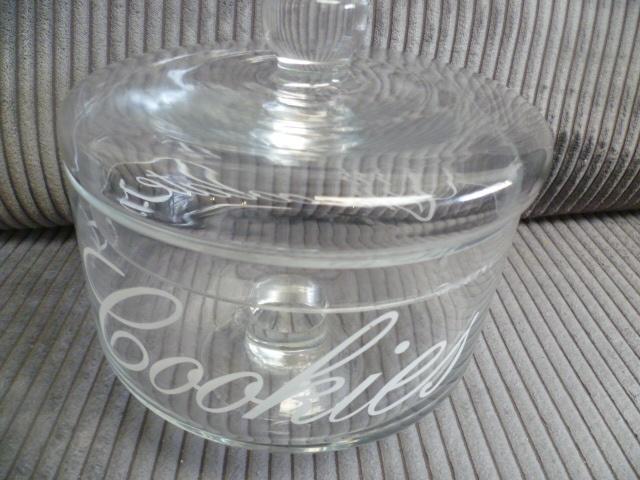 Riviera Maison glazen koek chocolade trommel met deksel, Huis en Inrichting, Keuken | Servies, Gebruikt, Overige typen, Overige stijlen