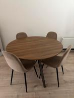 Eettafel met taupe stoelen met zwarte poten, Huis en Inrichting, Stoelen, Ophalen, Gebruikt, Bruin, Eén