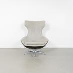 1x Leolux Caruzzo Fauteuil + Hocker Grijs Stof/Leer - Chroom, Niet ingevuld, Leer, Niet ingevuld, 75 tot 100 cm