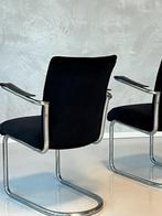 Gebr De Wit 1018 fauteuil 2x vintage zwart ribstof prijs p/s, Metaal, Gebruikt, Minder dan 75 cm, Vintage
