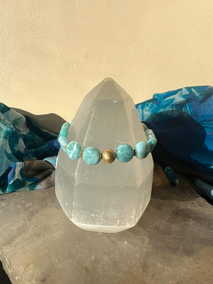 Larimar beschermt geluk intuïtie hoge trilling uniek magie, Sieraden, Tassen en Uiterlijk, Armbanden, Nieuw, Zilver, Blauw, Met bedels of kralen