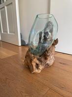 Druppel vaas op (drijf)hout, Huis en Inrichting, Ophalen, Overige kleuren, Overige materialen, Minder dan 50 cm