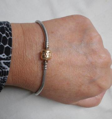 Zilveren Pandora armband met 14 kt gouden sluiting nr.782 beschikbaar voor biedingen