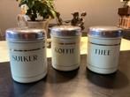 Vintage emaille set voorraad blikken met gouden biezen, Ophalen of Verzenden